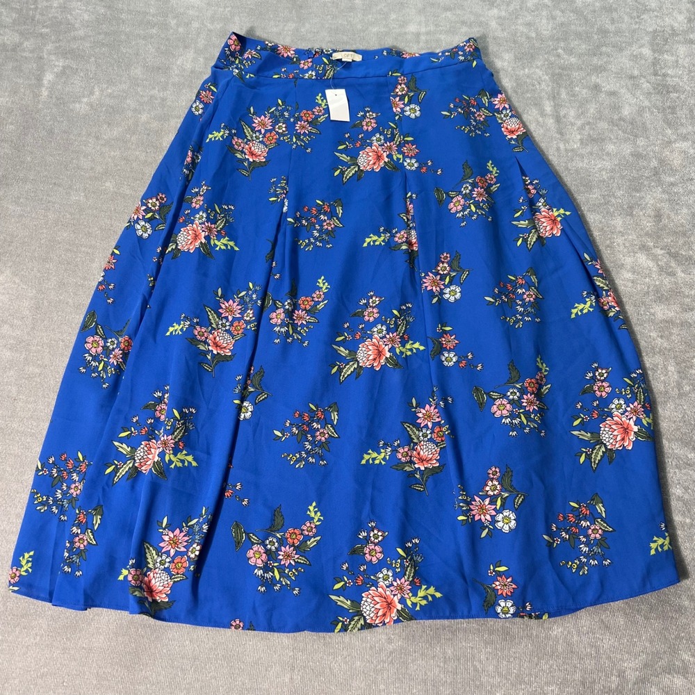 LOFT Blue Floral Pleated Midi Skirt Size 12 NWT High Waist A-Line